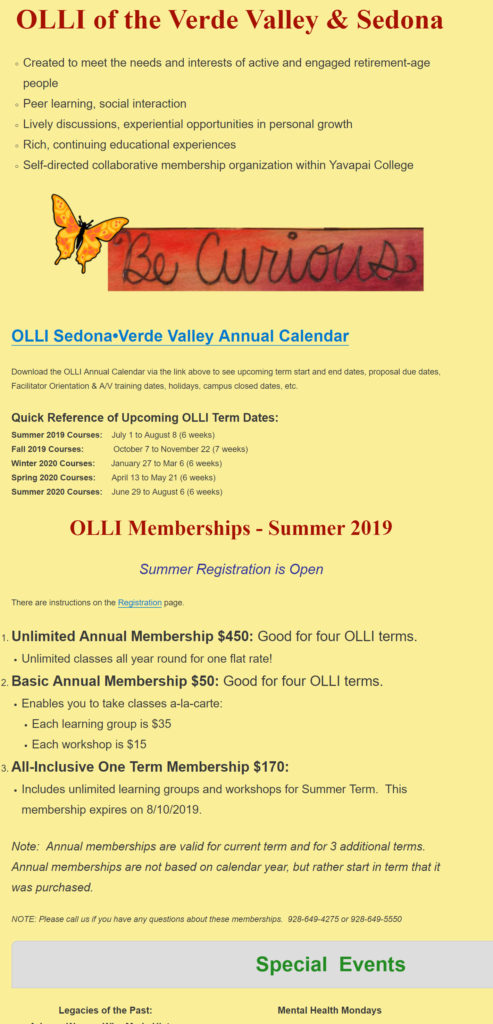 SUMMER TERM FOR OLLI BEGINS JULY 1 :: Eye on Yavapai College