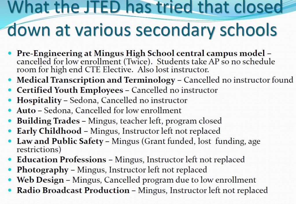 JTED SLIDE SHOWING WHY CLASSES CLOSED